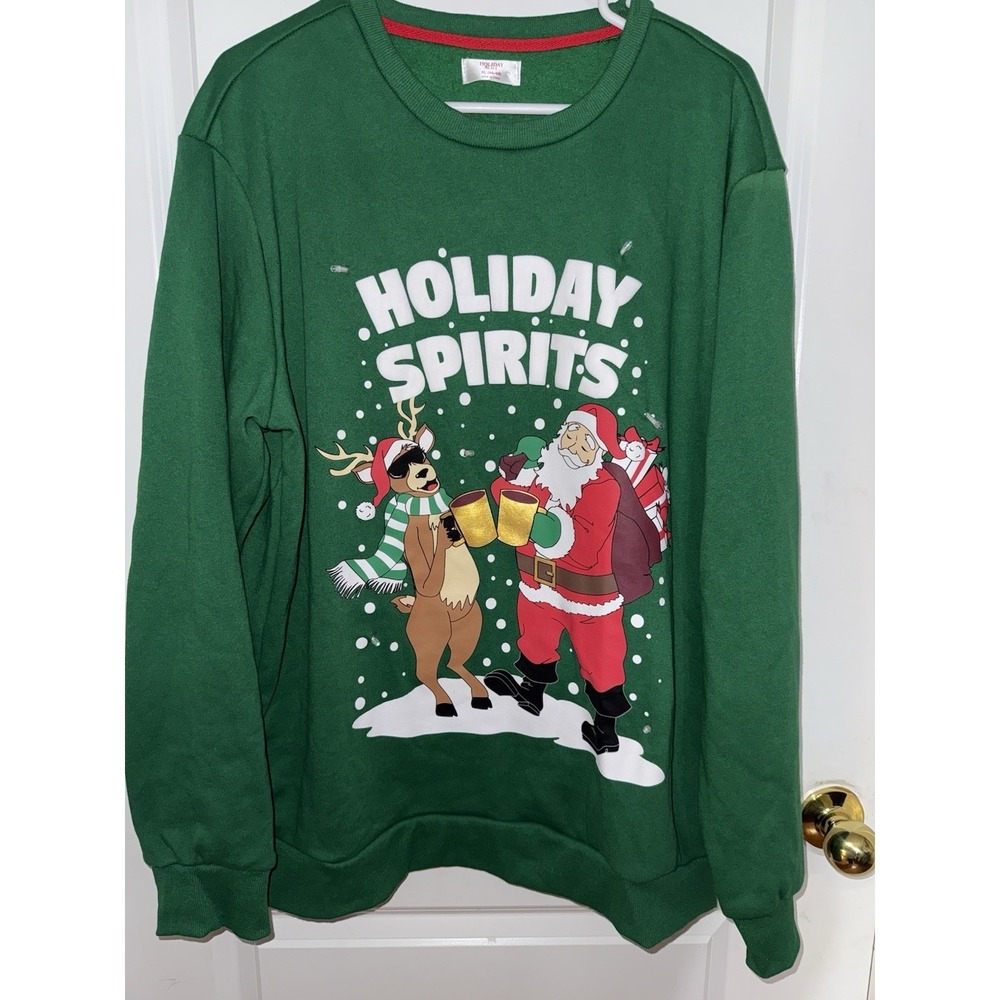 Christmas Sweatshirt Deer Holiday Spirits Men's‎ Size XL(46/48) NWOT Lights Up!
